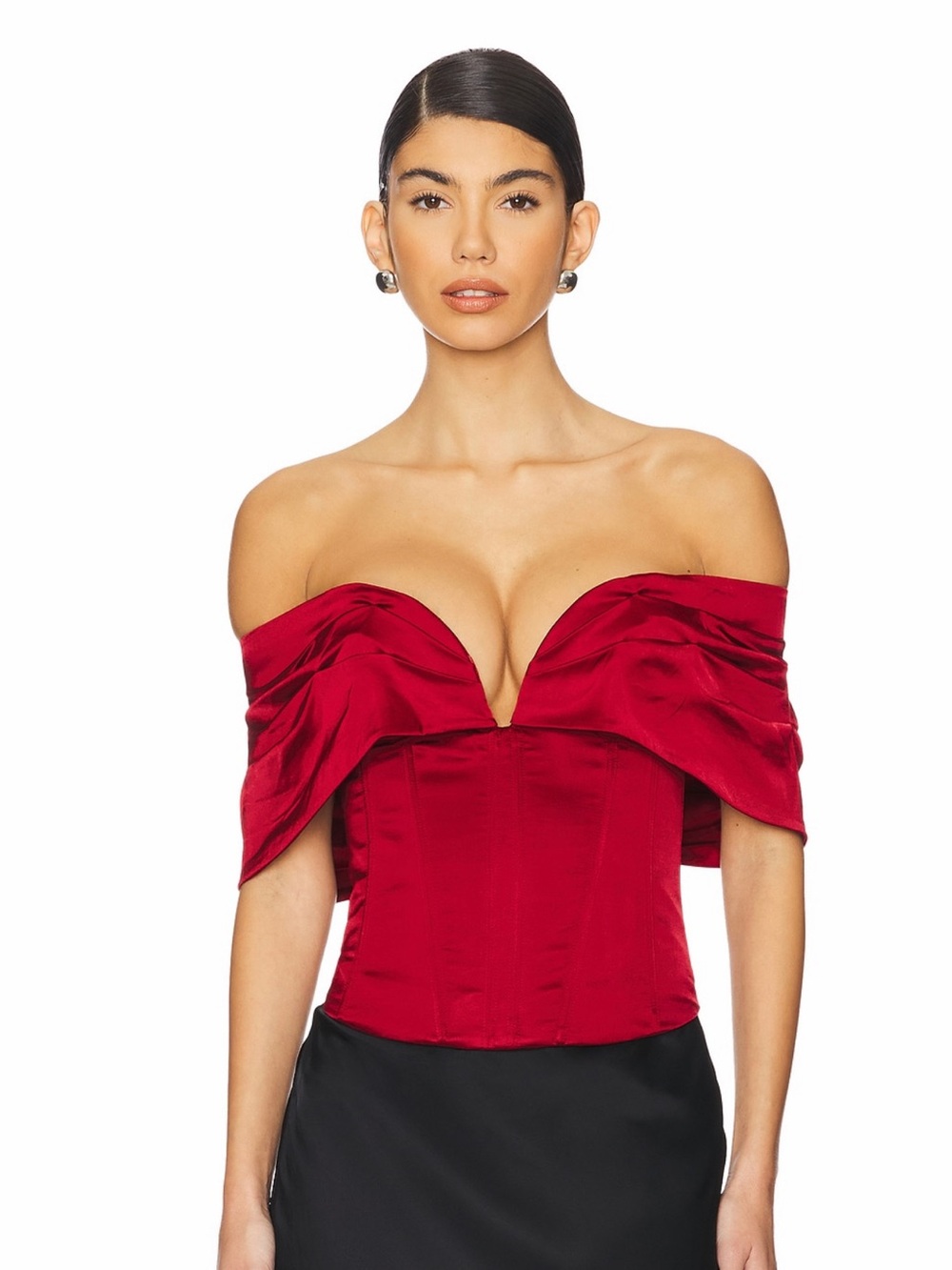 LPA Revolve Red Ilaria Satin Boned Off the Shoulder Sexy Corset Top Size XS NWT